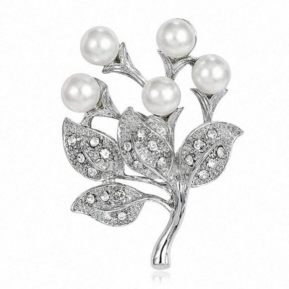 Elegant Pearl and Silver Tone Brooch - Picture 5 of 5